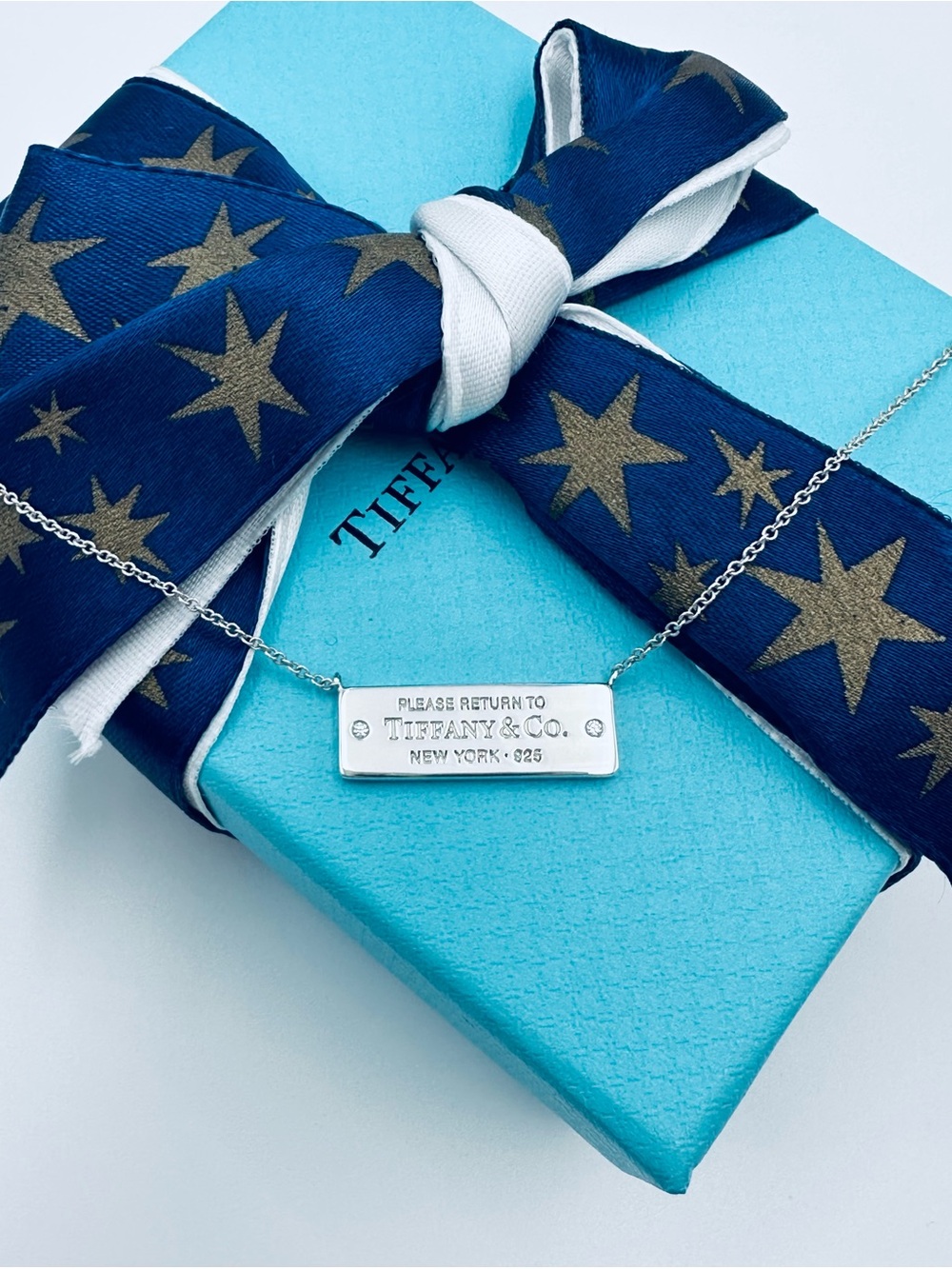 Please Return to Tiffany & Co. Diamond Rectangular ID Tag Necklace in Silver